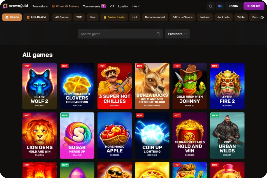 Crown Gold Casino Game Selection