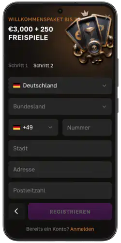 CrownGold login Schritt 2 ausfüllen