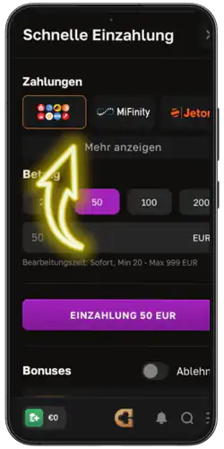 CrownGold login Zahlungsmethode wahlen