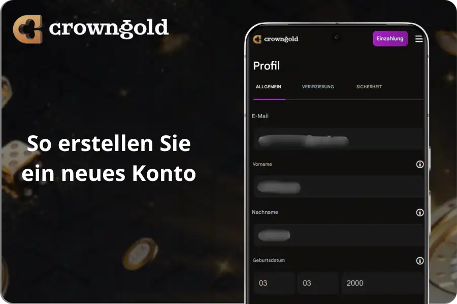 So erstellen Sie ein neues Konto CrownGold Casino