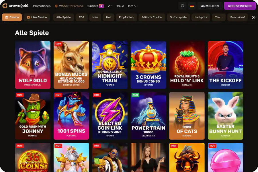 Spieleauswahl bei Crown Gold Casino