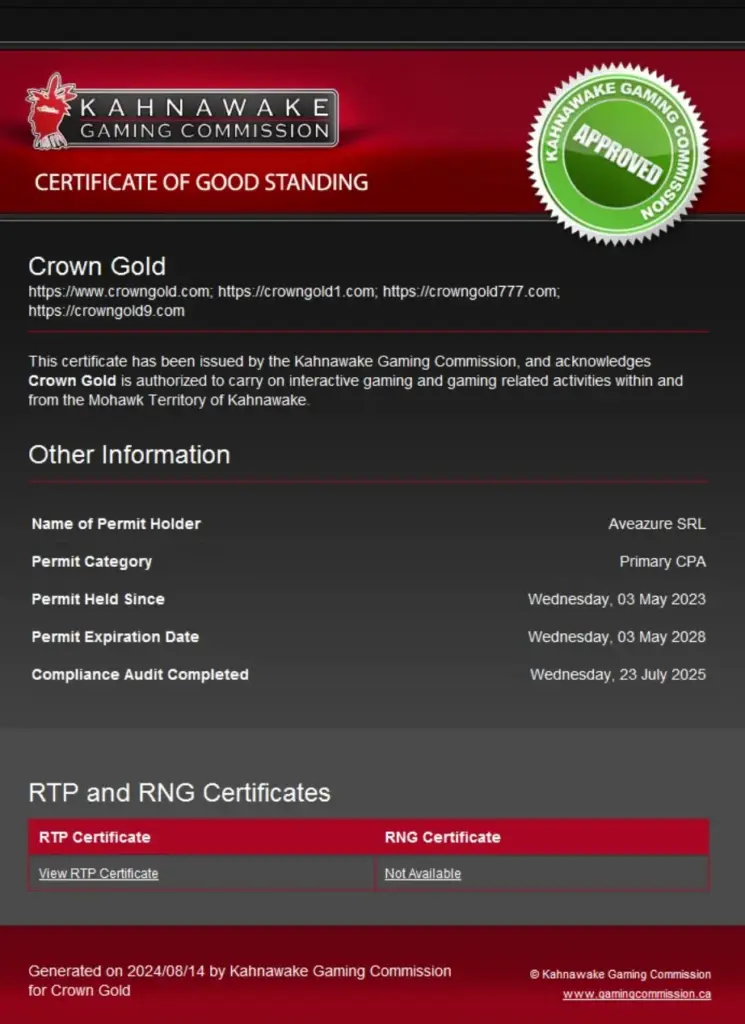 official KGC certificate